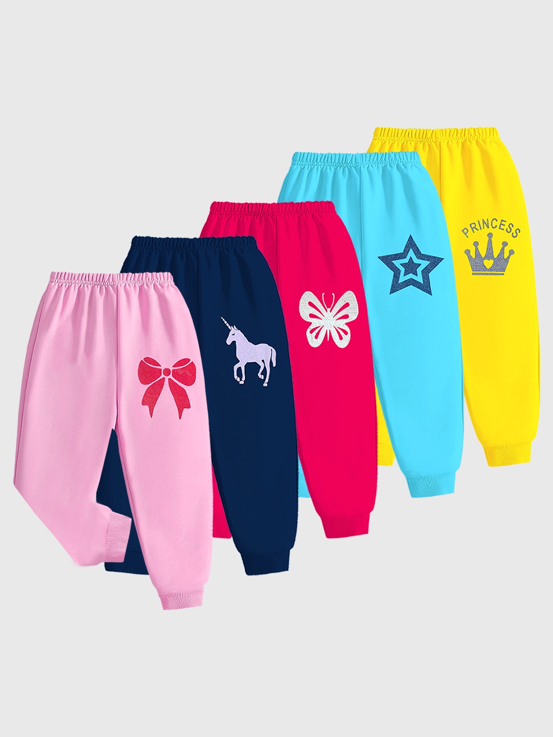 

KUCHIPOO Girls Pack Of 5 Printed Joggers, Pink