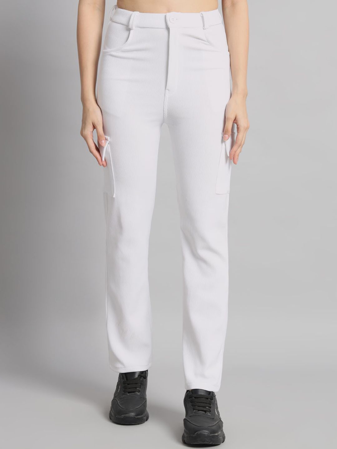 

Mast & Harbour Women Straight Fit High-Rise Corduroy Trouser, White