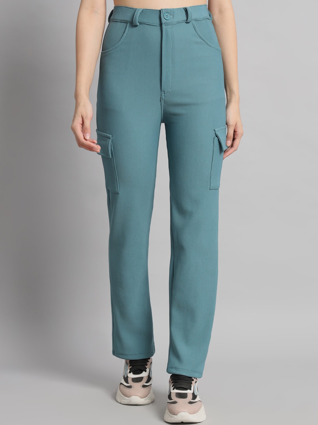 

Mast & Harbour Women Straight Fit High-Rise Corduroy Chinos Trouser, Green