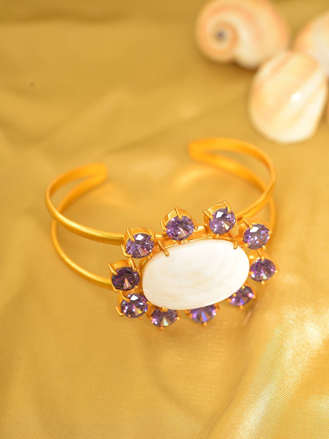 

XAGO Women Brass Amethyst Handcrafted Gold-Plated Cuff Bracelet