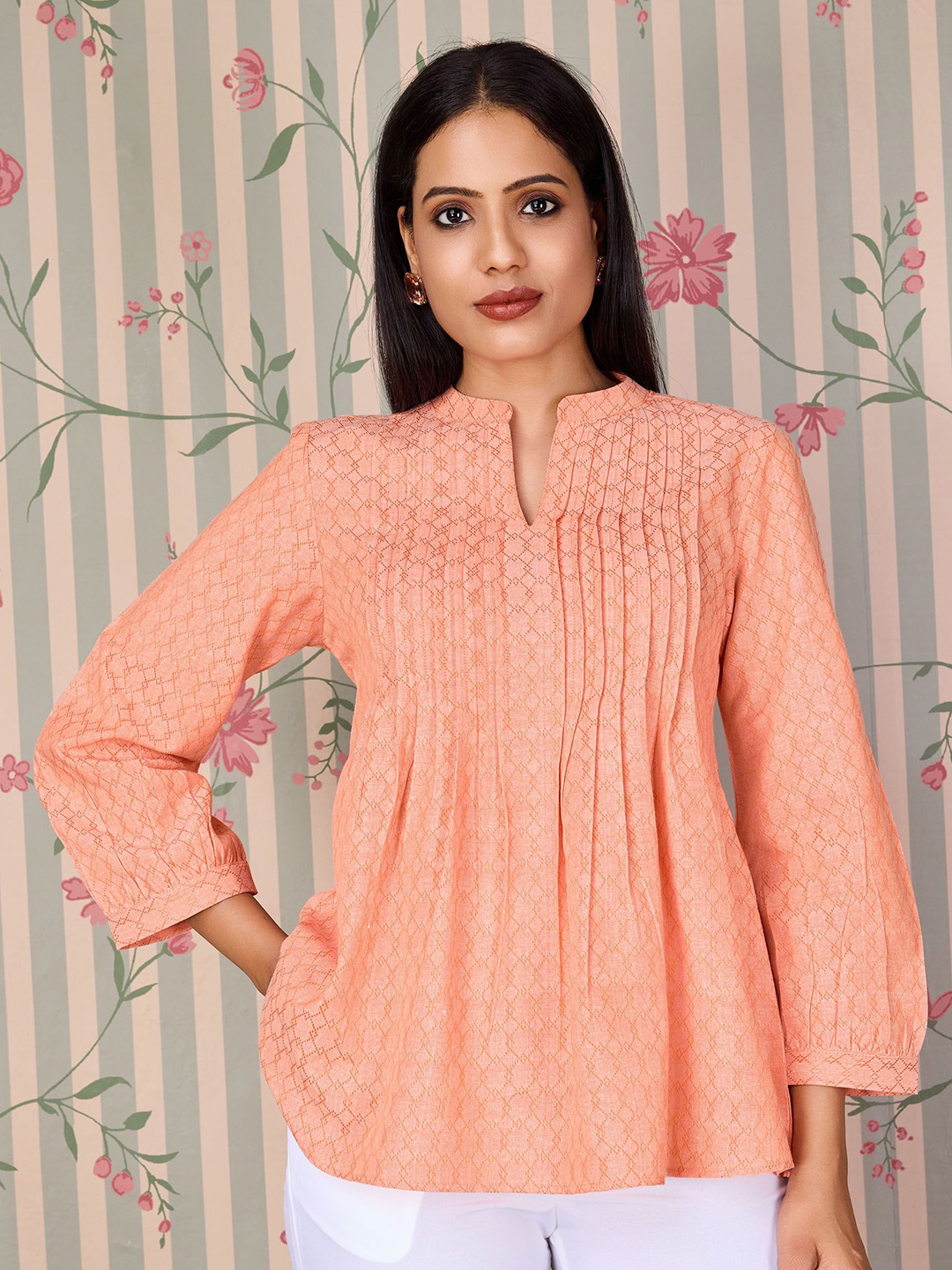 

Ode by House of Pataudi Mandarin Collar Tunic, Peach