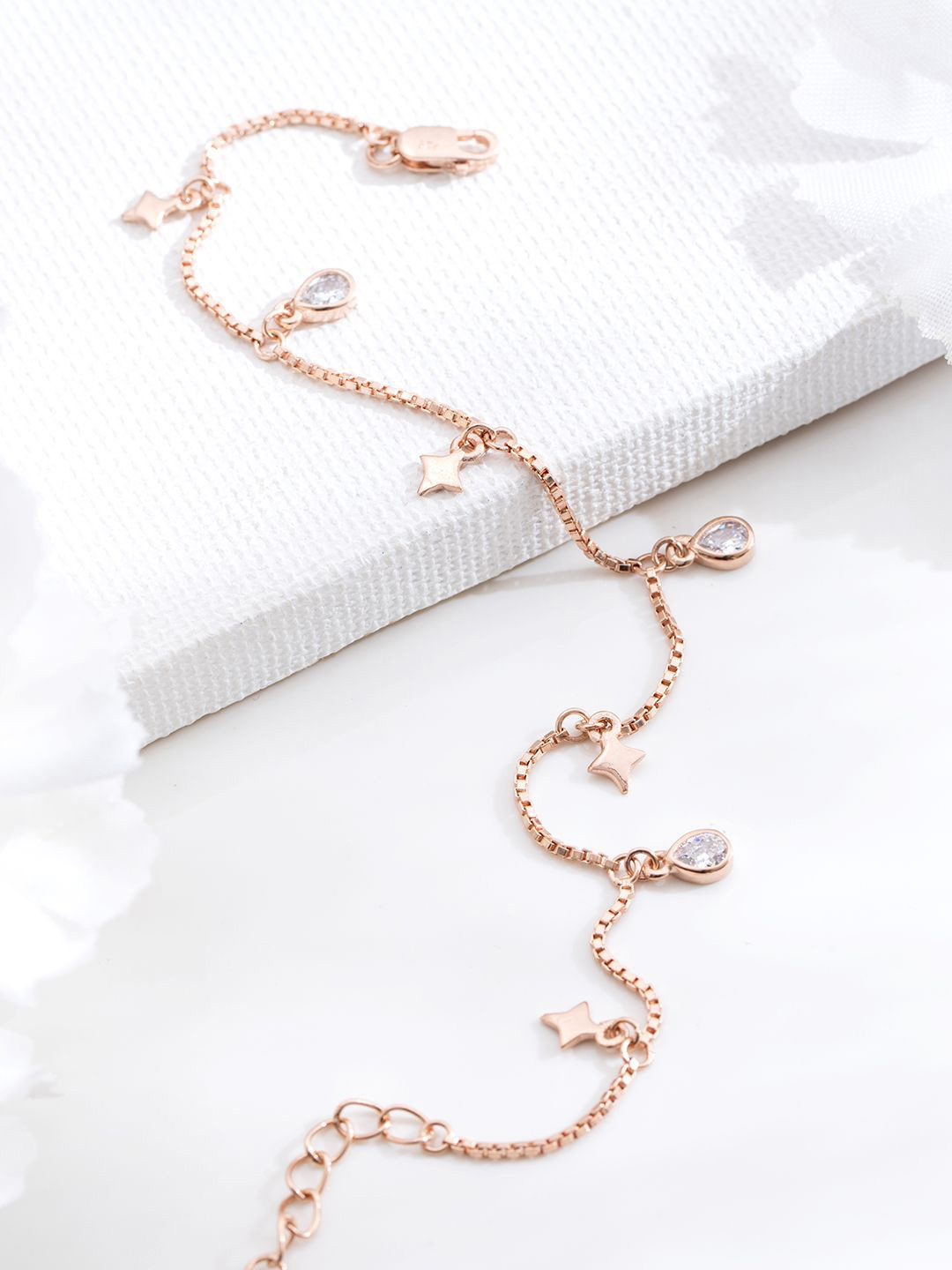 

Zavya Women 925 Sterling Silver Cubic Zirconia Rose Gold-Plated Charm Bracelet
