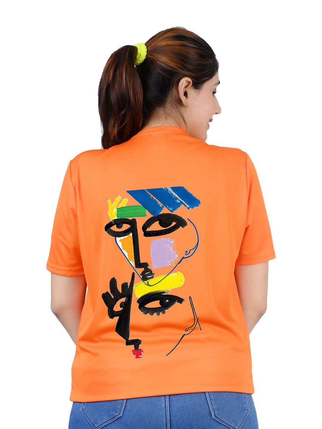 

TAJNAN Women Graphic Printed Short Sleeves Round Neck T-shirt, Orange