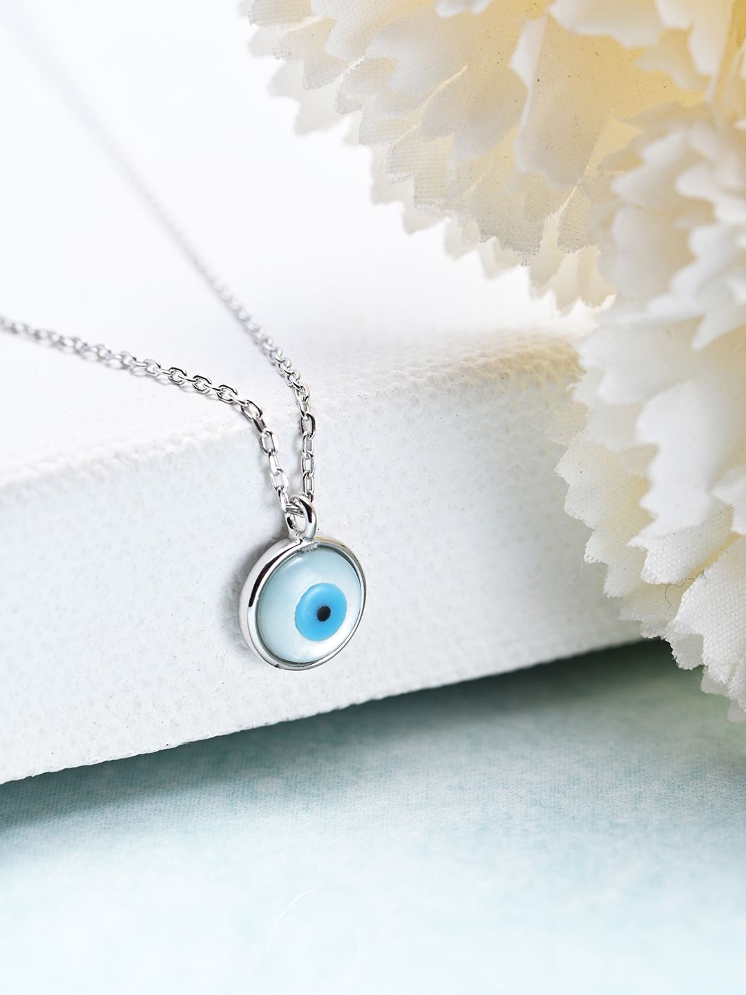 

Zavya Women Rhodium-Plated Circular Pendants with Chains, Silver
