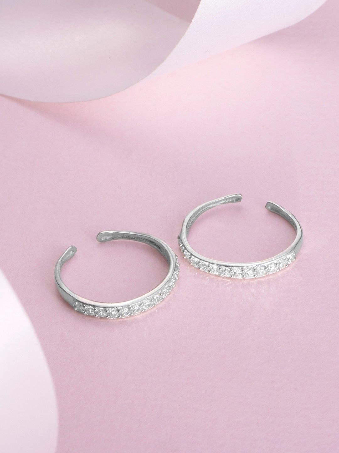 

Zavya Cubic Zirconia Rhodium-Plated Toe Rings, Silver