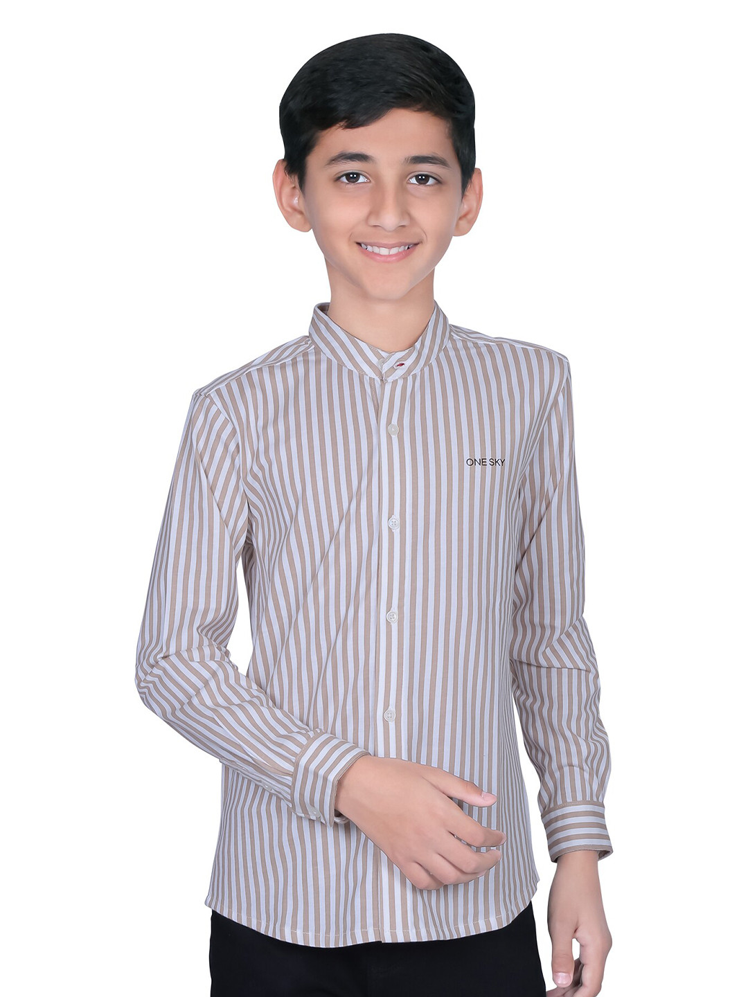 

ONE SKY Boys Vertical Stripes Straight Opaque Casual Shirt, Grey