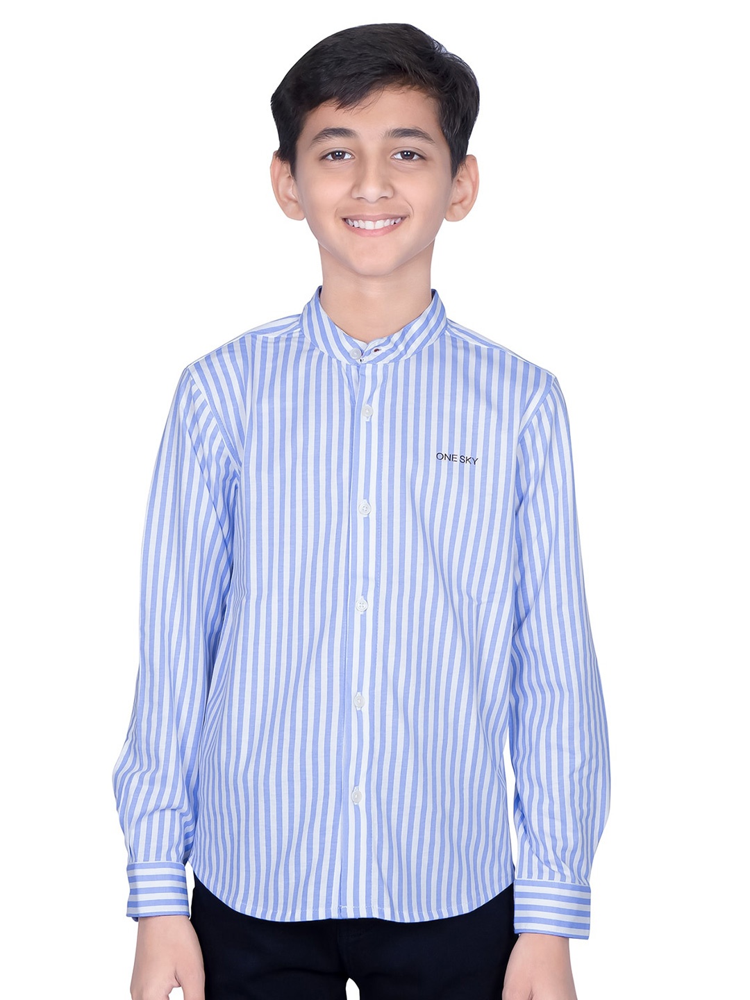 

ONE SKY Boys Vertical Stripes Straight Opaque Casual Shirt, Blue