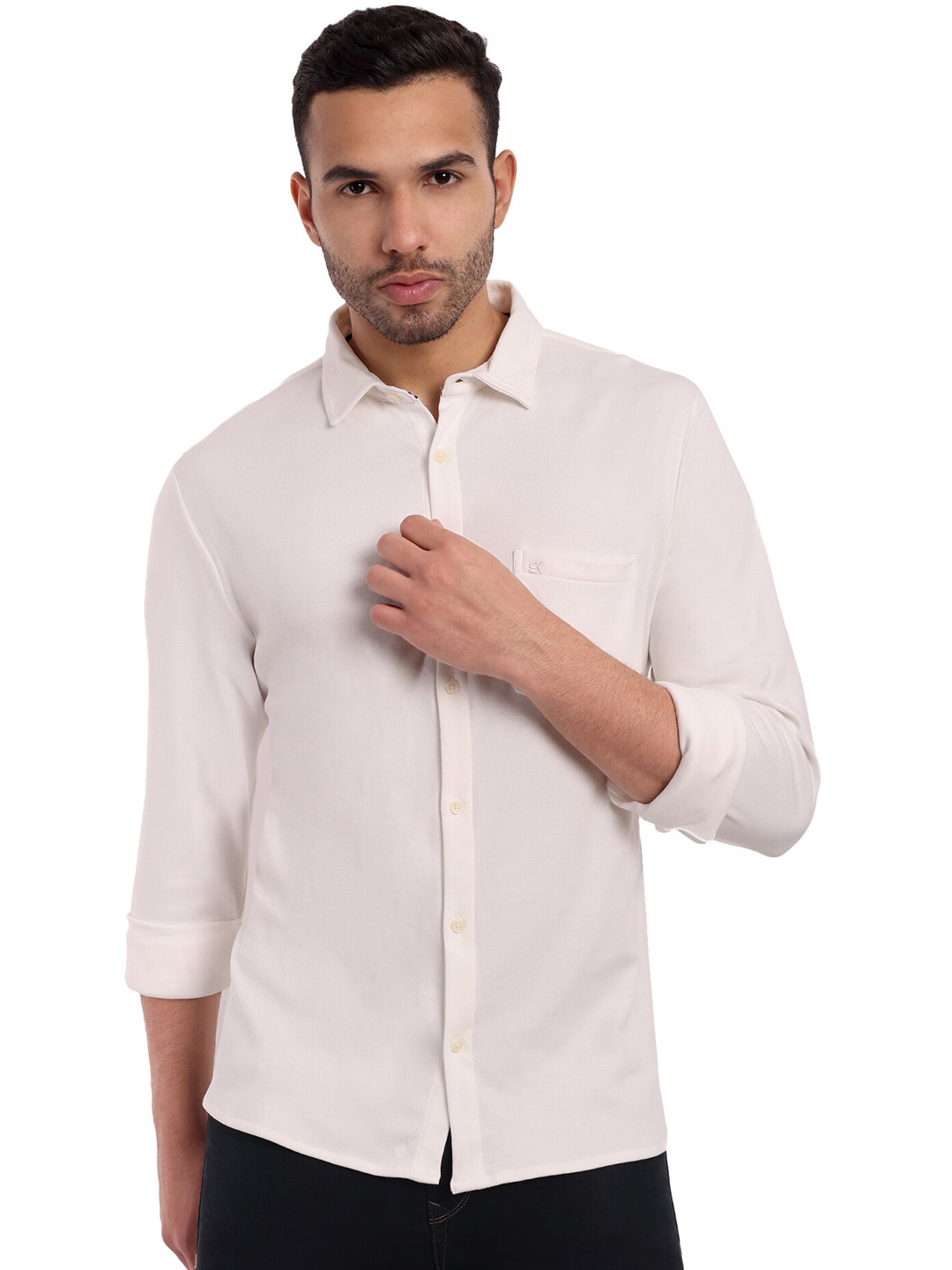 

ONE SKY Men Straight Opaque Striped Casual Shirt, White