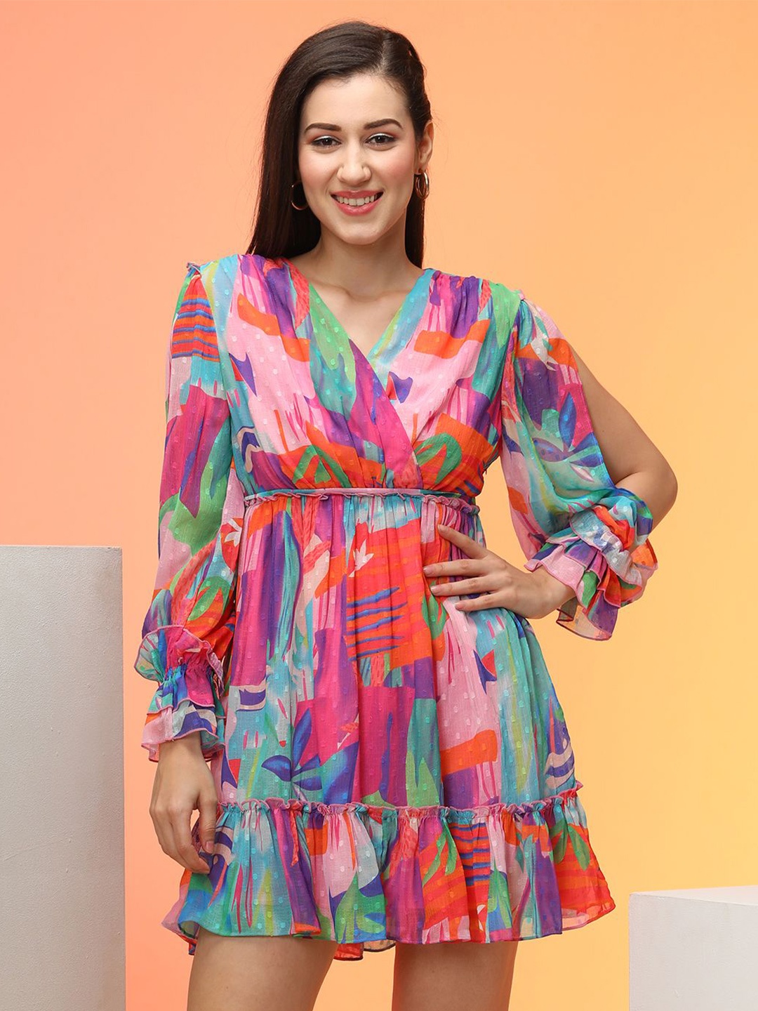 

Globus Tropical Print Chiffon Fit & Flare Dress, Multi