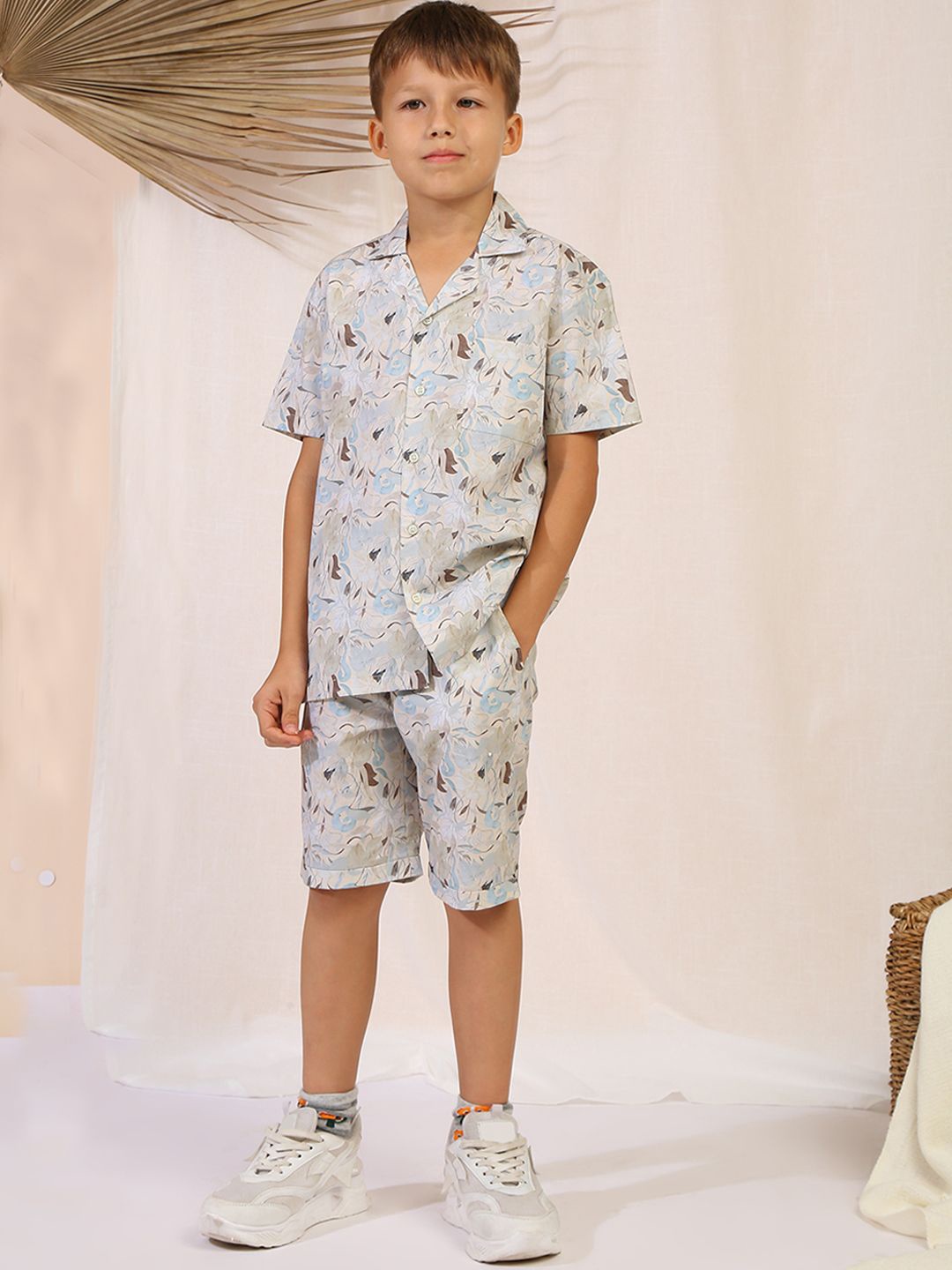 

My Milestones Boys Printed Pure Cotton Shirt with Shorts, Blue