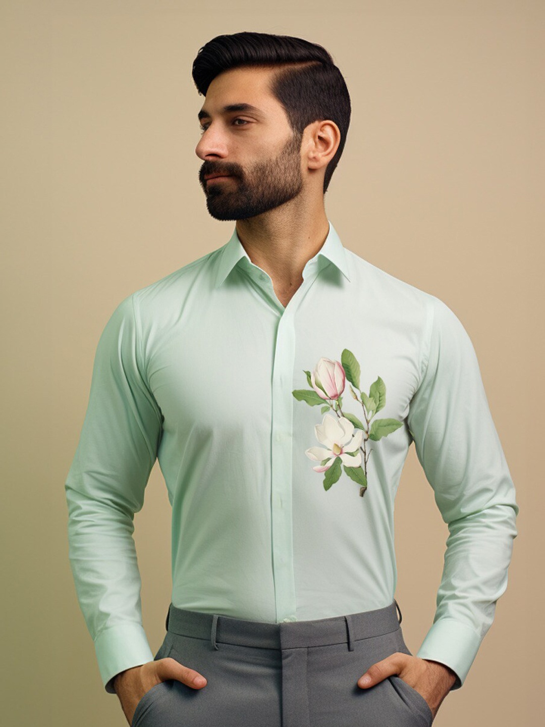 

HE SPOKE Men Smart Tailored Fit Floral Opaque Printed Casual Shirt, Sea green