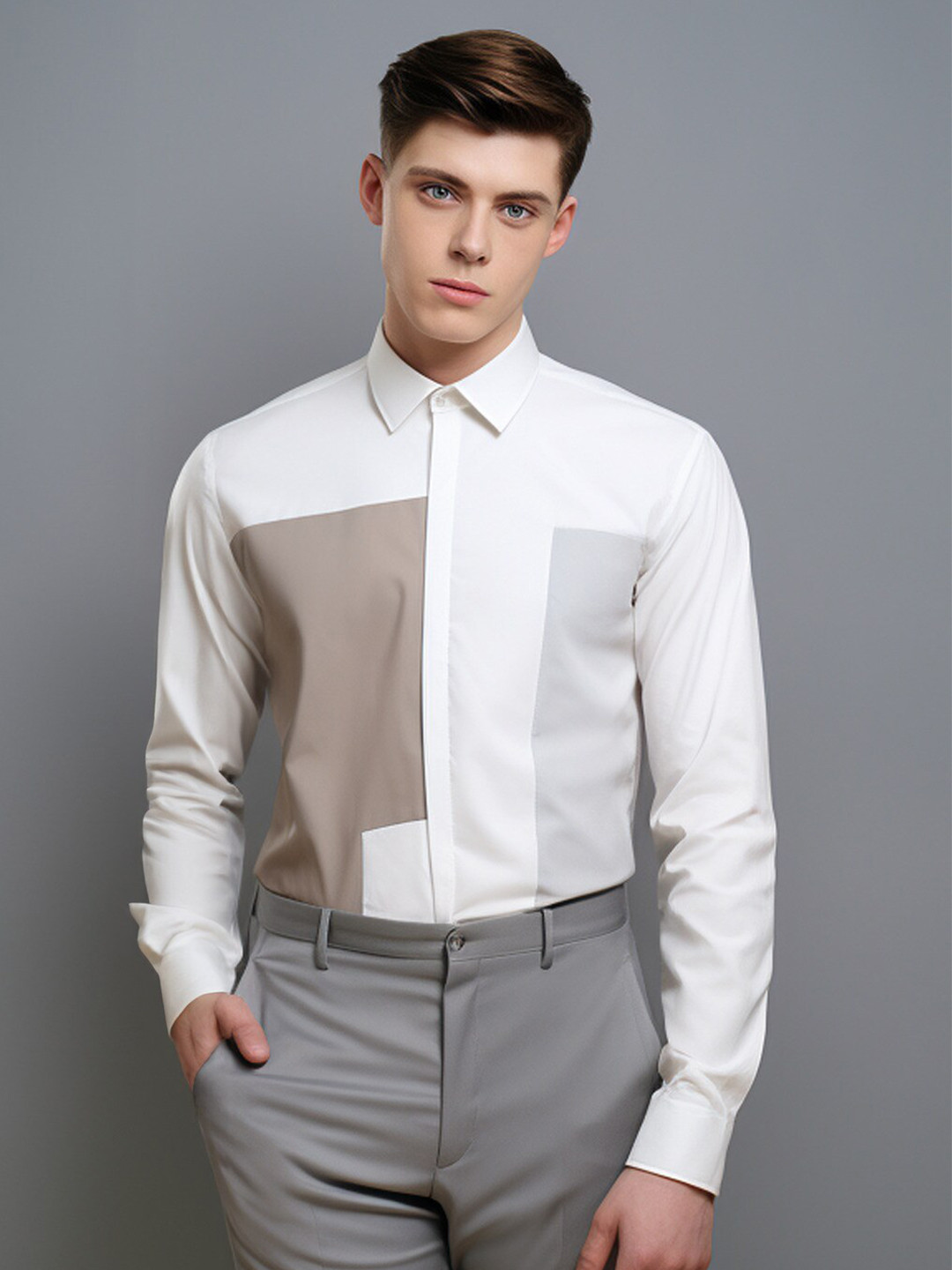 

HE SPOKE Men Smart Tailored Fit Opaque Semiformal Shirt, White
