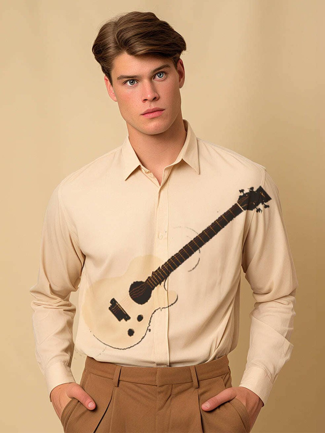 

HE SPOKE Men Smart Tailored Fit Opaque Casual Shirt, Cream