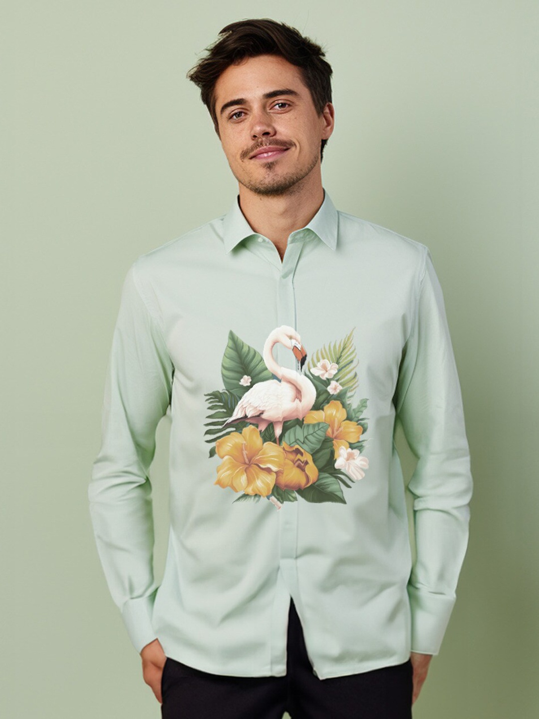 

HE SPOKE Smart Tailored Fit Floral Cotton Printed Casual Shirt, Sea green