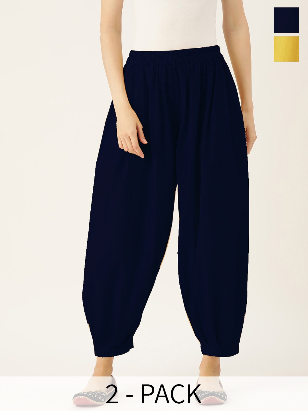 

Molcha Women Elasticated Cotton Set of 2 Solid Salwar, Navy blue