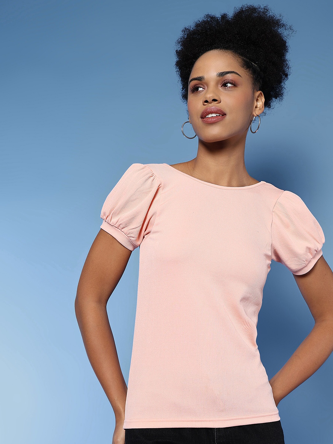 

The Roadster Lifestyle Co Women Solid Round Neck Top, Peach