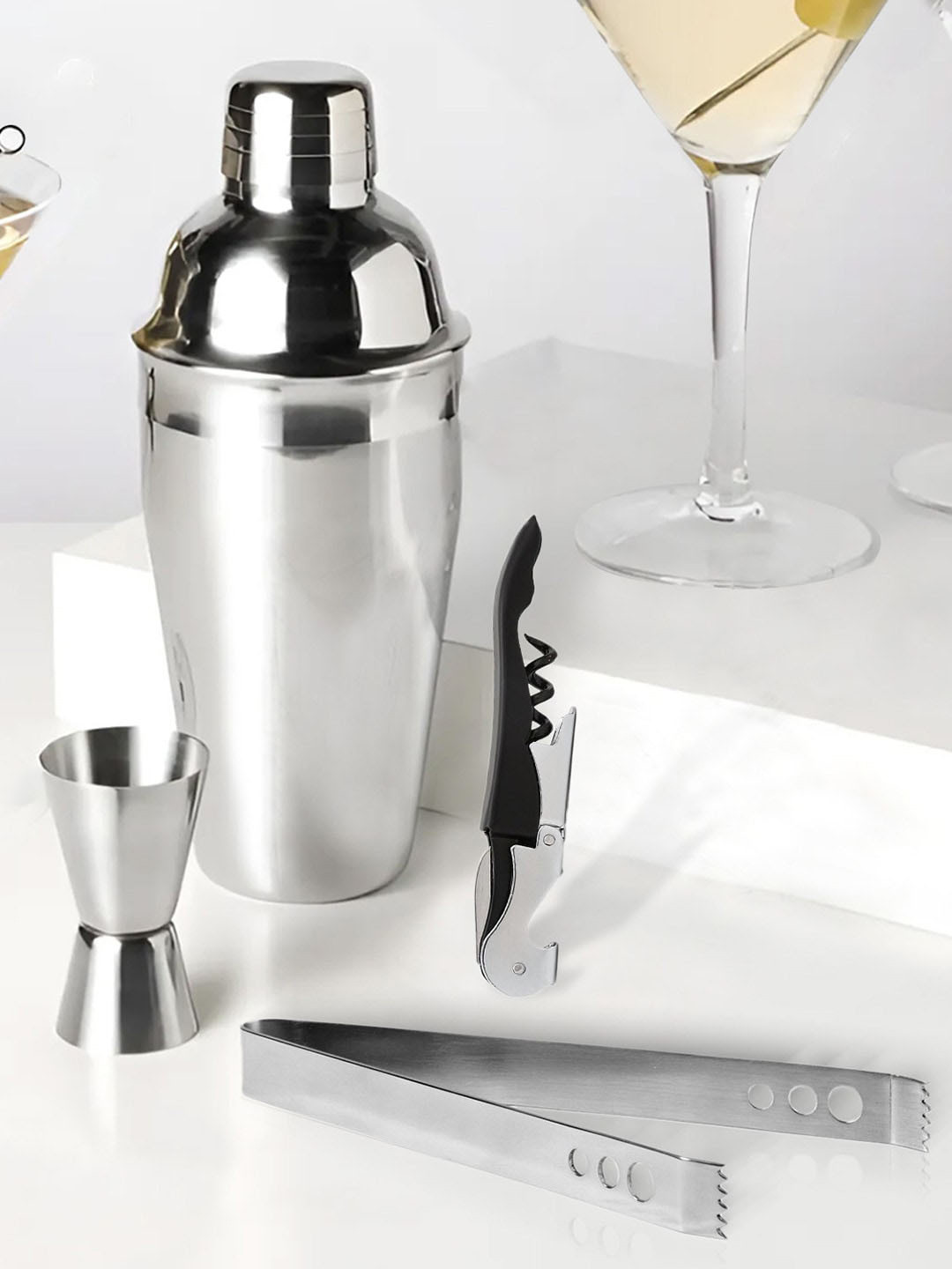 

Frenchware Adults-Unisex 4-Pcs Stainless Steel Bar Set With Built In Filter, Silver