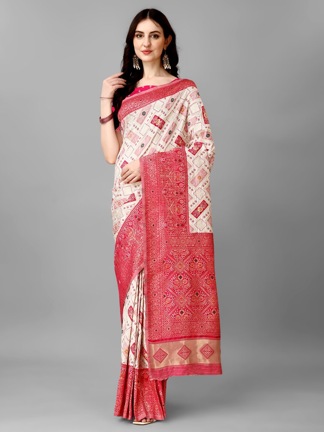 

REALLTREND Ethnic Motifs Zari Pure Silk Kanjeevaram Saree, Red