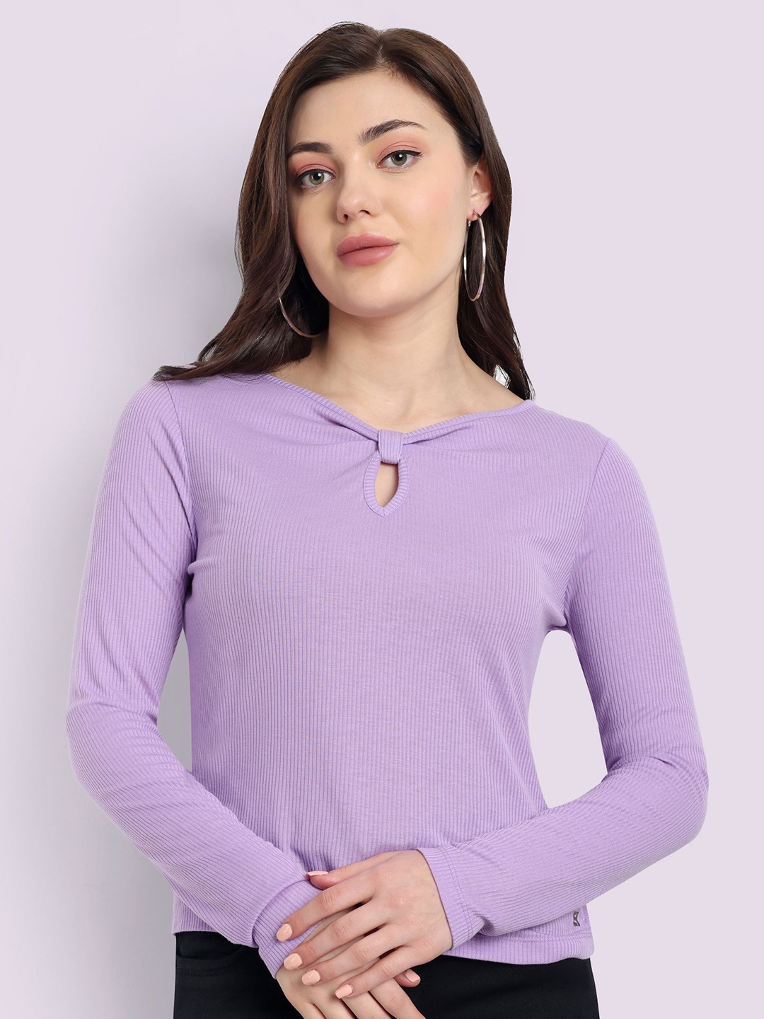 

ONE SKY Keyhole Neck Top, Purple