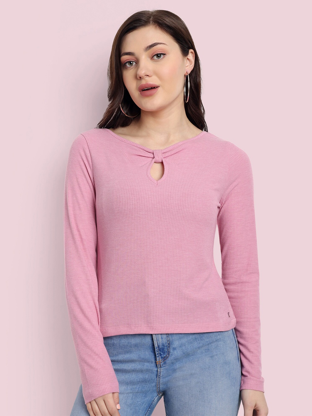 

ONE SKY Keyhole Neck Top, Pink