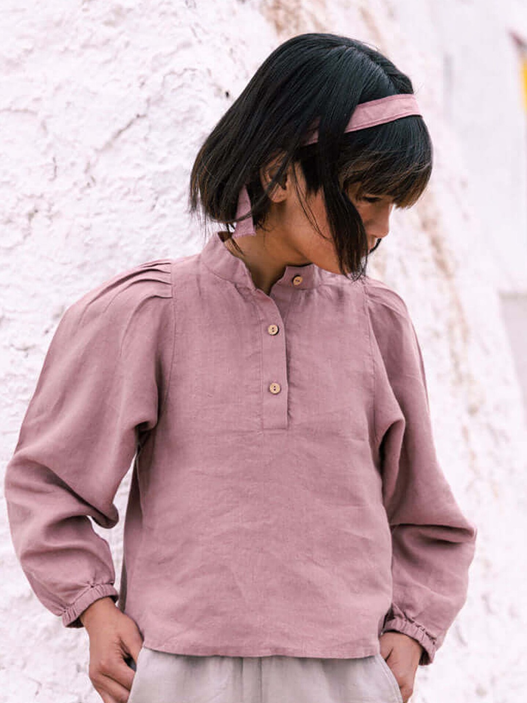 

CHI LINEN CLOTHING Linen Shirt Style Top, Pink