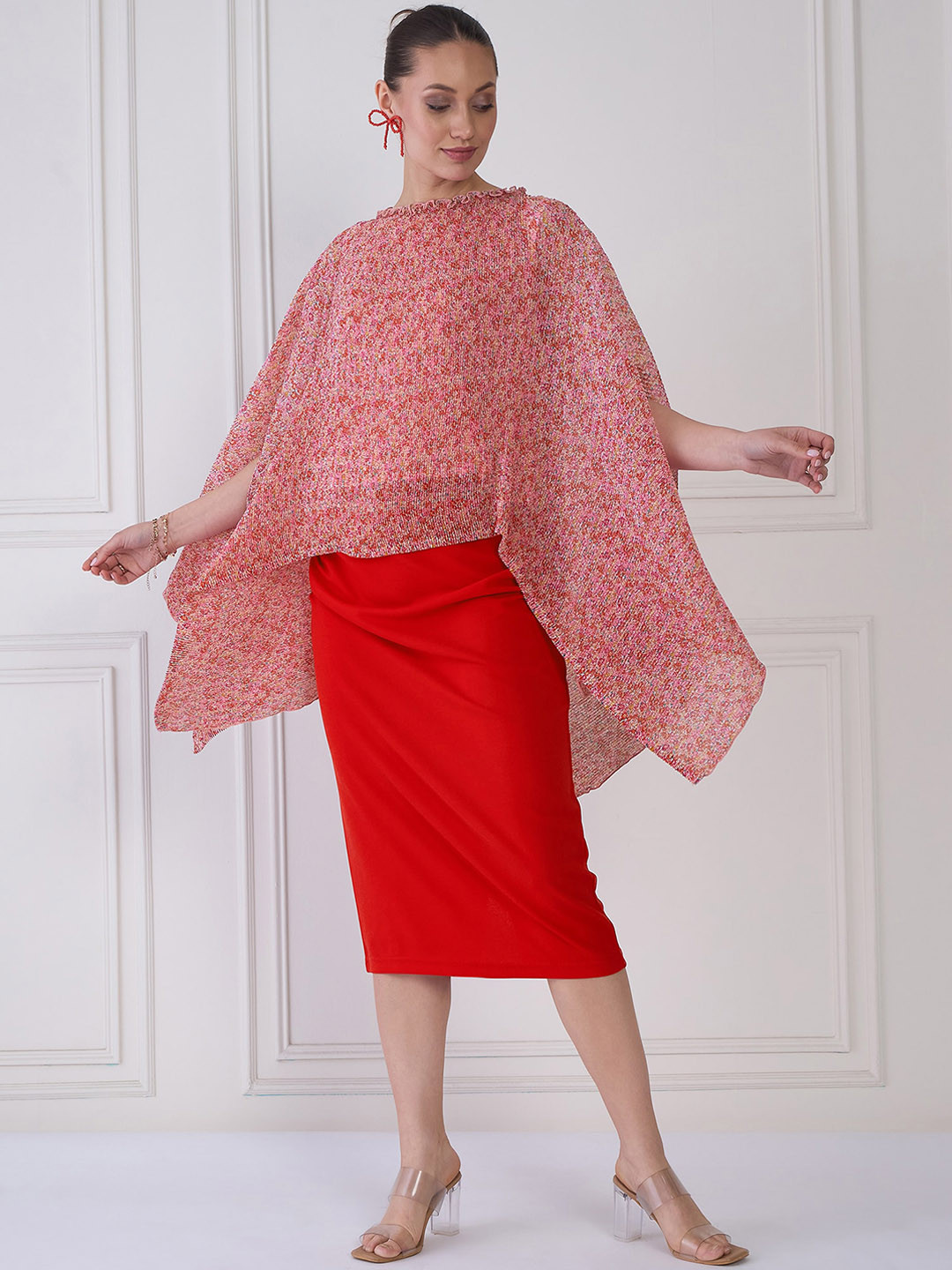 

Antheaa Women Self Design Kaftan Top & Skirt Co-Ords, Pink