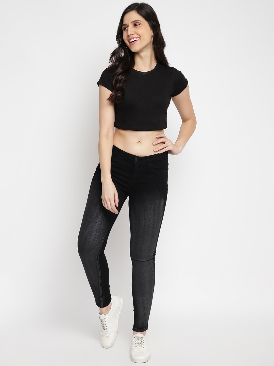 

TALES & STORIES Women Skinny Fit Light Fade Stretchable Denim Jeans, Black