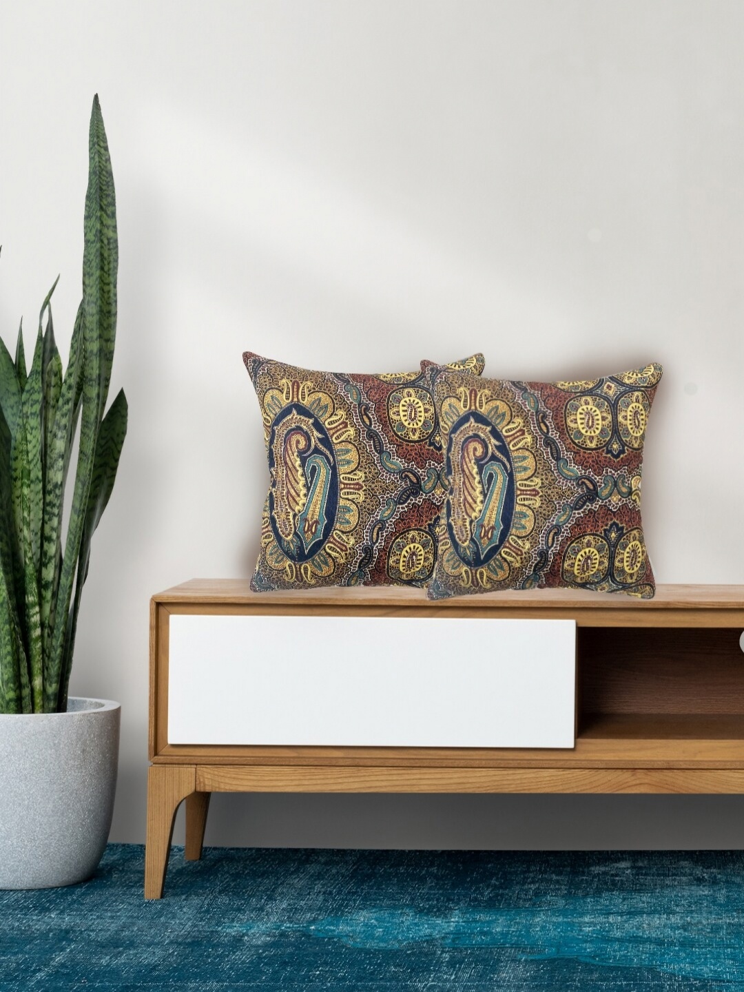

Tasseled Home Brown & Green 2 Pieces Ethnic Motifs Printed Velvet Square Cushion Covers