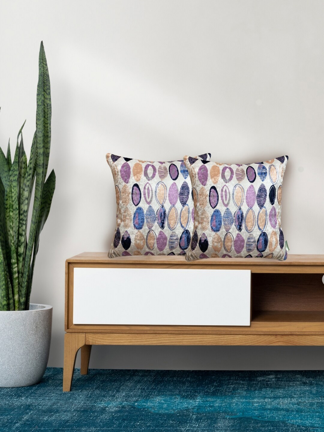 

Tasseled Home Blue & White 2 Pcs Geometric Velvet Square Cushion Covers