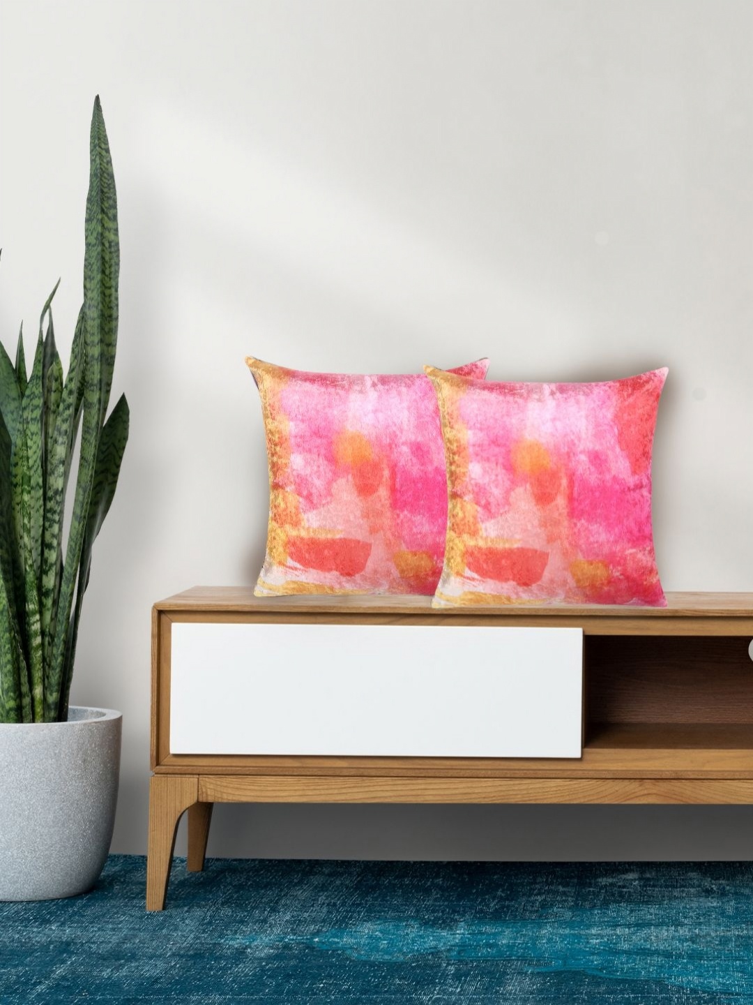 

Tasseled Home Pink & Yellow 2 Pieces Abstract Printed Velvet Square Cushion Covers
