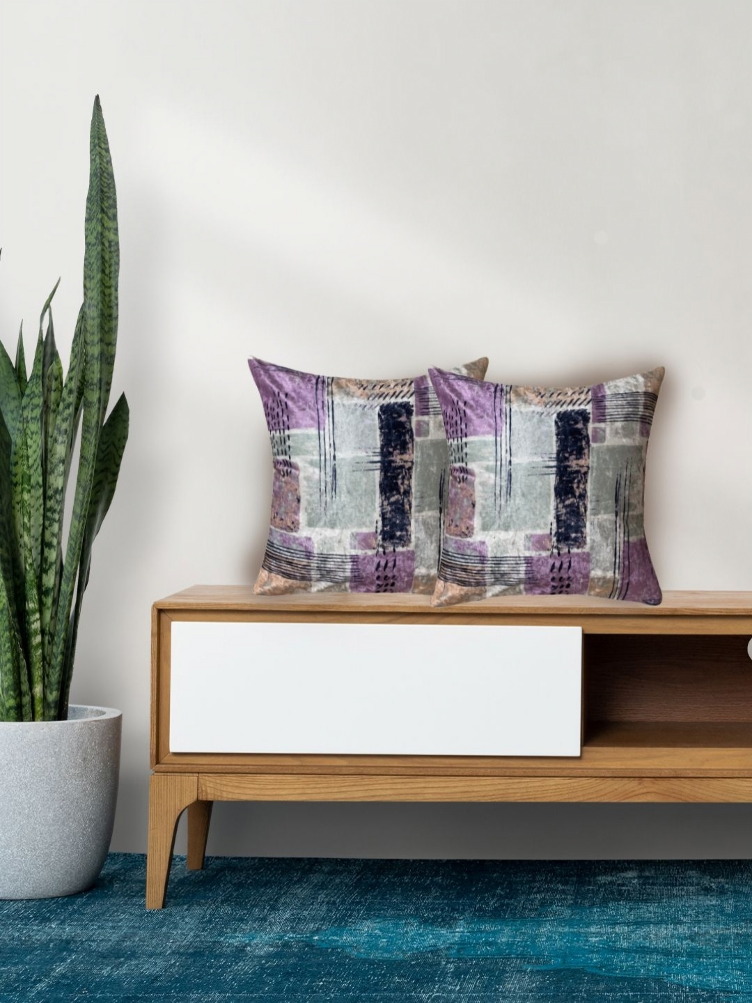 

Tasseled Home Blue & Grey Set of 2 Abstract Velvet Square Cushion Covers