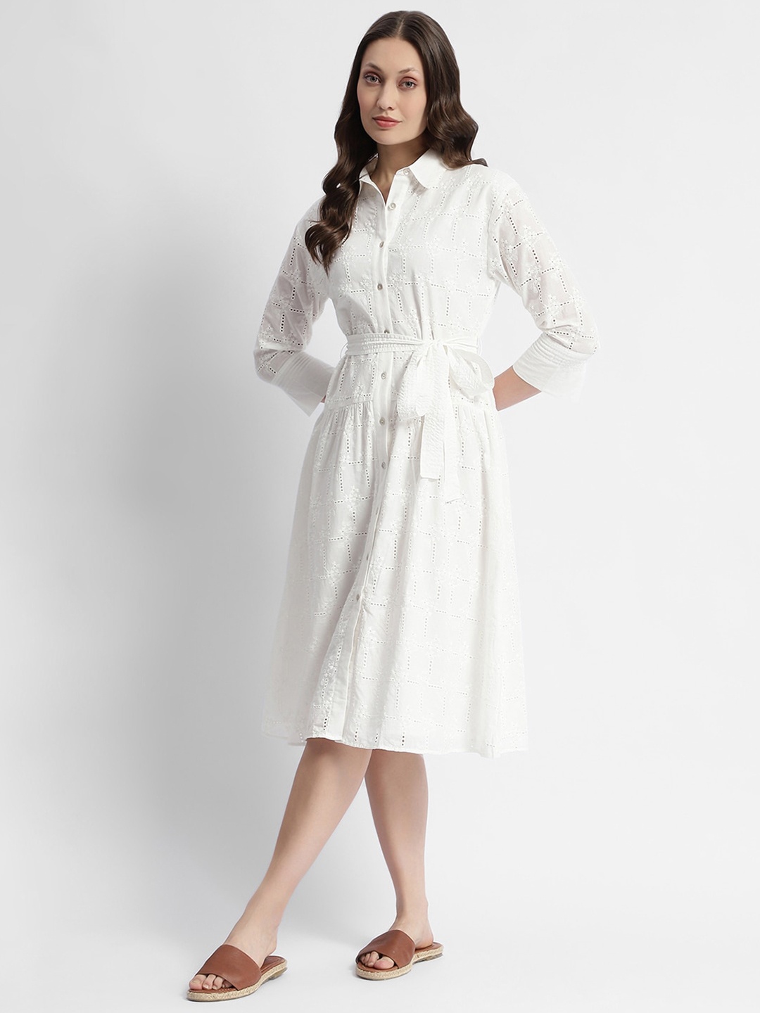 

Madame Shirt Collar Cotton Shirt Dress, White