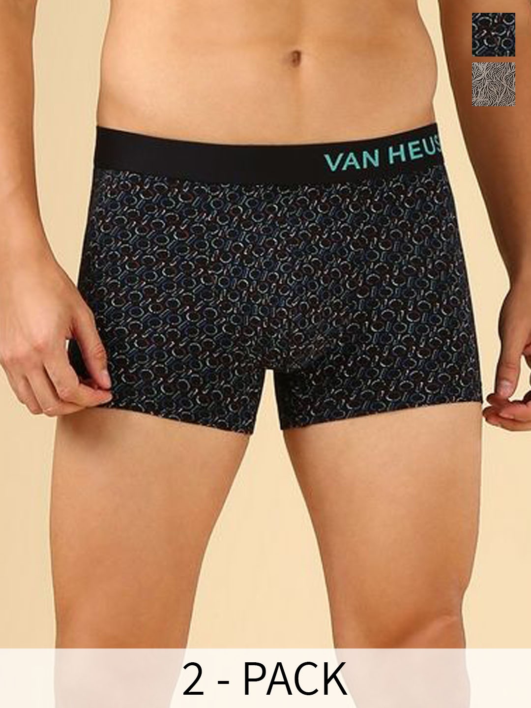 

Van Heusen Men Pack of 2 Printed Body Defining Fit And Allover Print Trunk, Black
