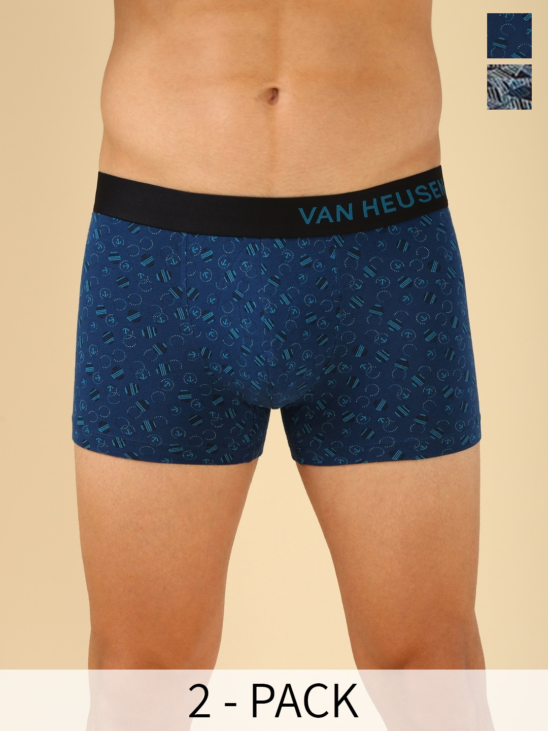 

Van Heusen Men Pack of 2 Printed Body Defining Fit & Allover Print Trunk, Navy blue