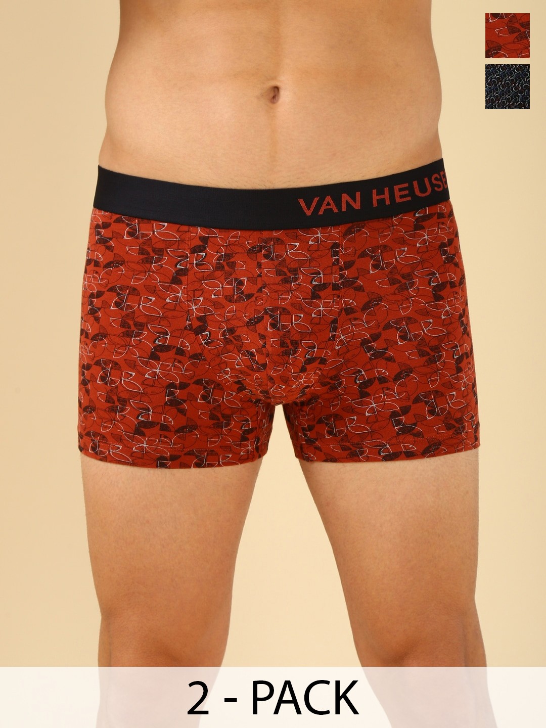 

Van Heusen Men Pack of 2 Printed Body Defining Fit And Allover Print Trunk, Orange