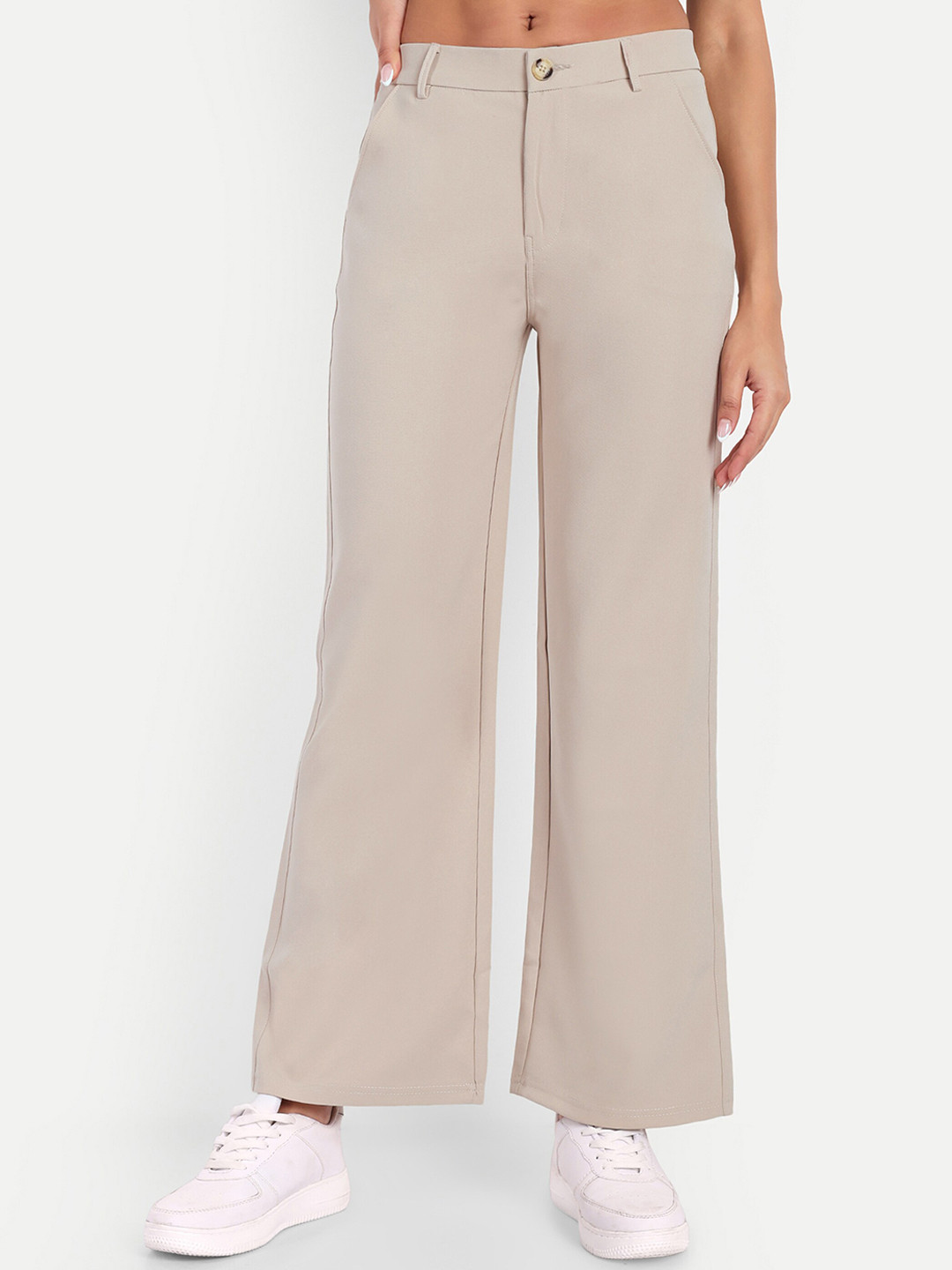 

BROADSTAR Women Smart Loose Fit High-Rise Easy Wash Trousers, Beige