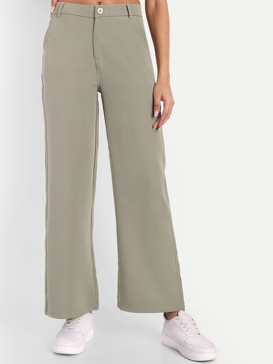 

BROADSTAR Women Smart Loose Fit High-Rise Easy Wash Cotton Regular Trousers, Green