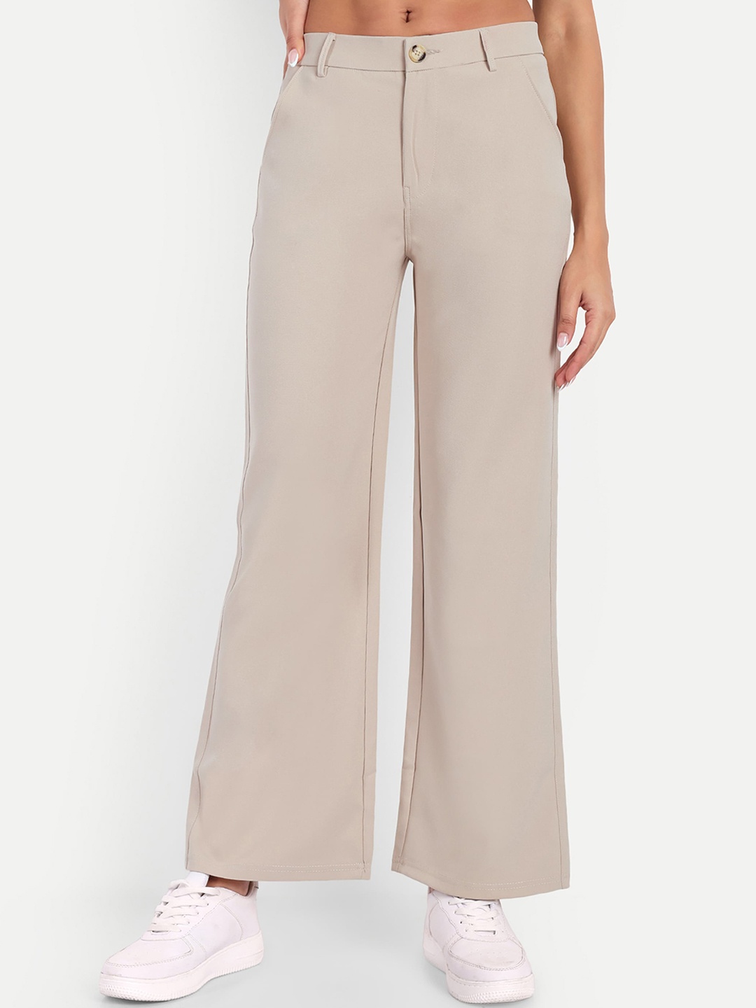 

BROADSTAR Women Smart Loose Fit High-Rise Easy Wash Trousers, Beige
