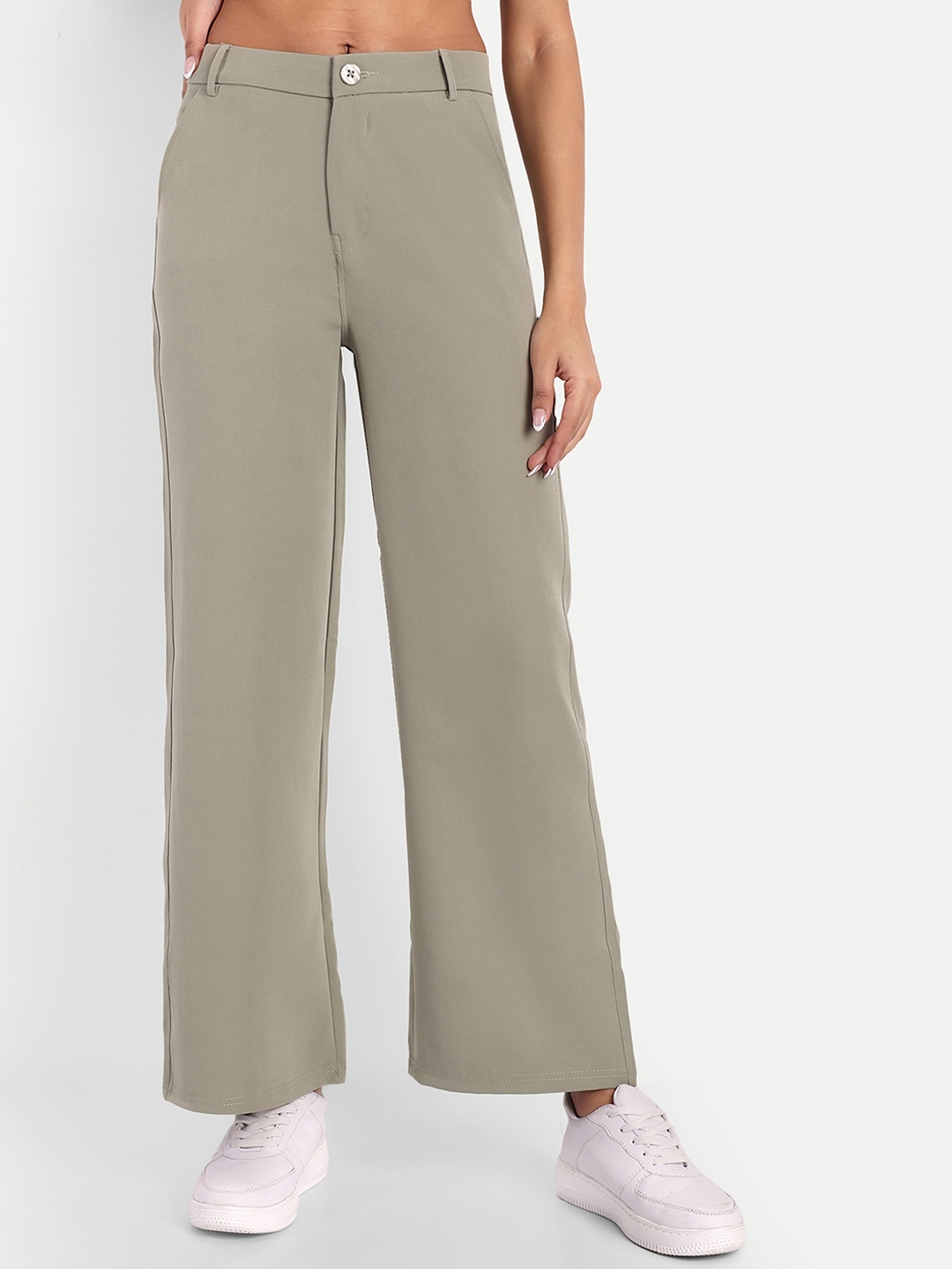 

BROADSTAR Women Smart Loose Fit High-Rise Easy Wash Cotton Regular Trousers, Green