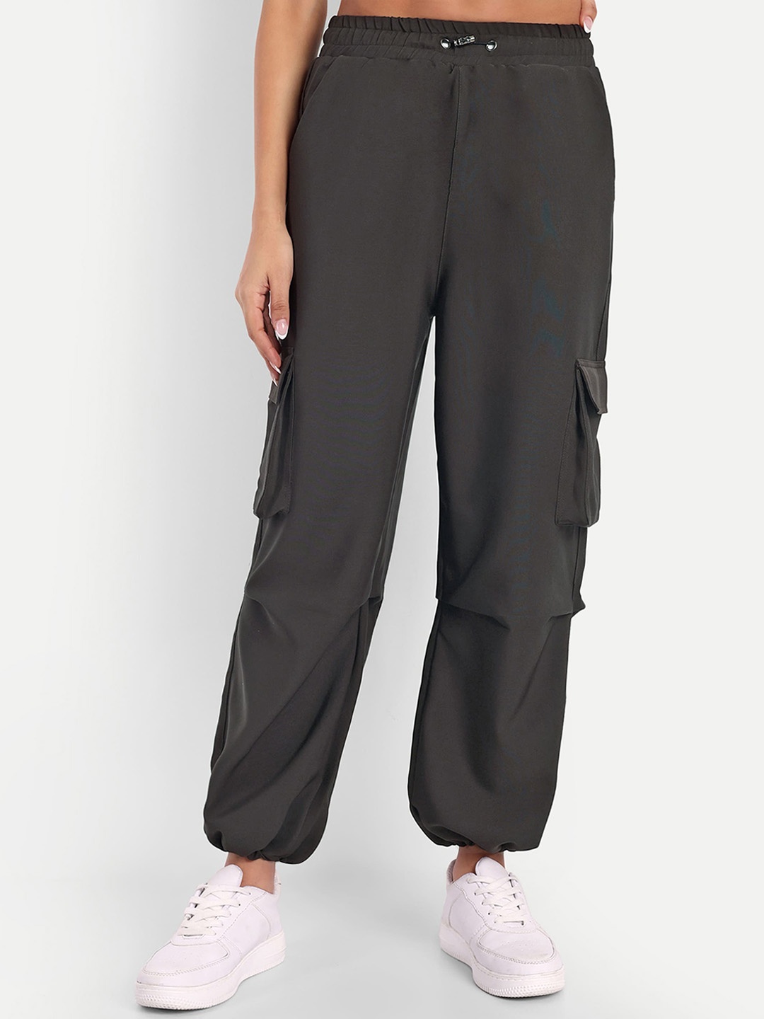 

BROADSTAR Women Loose Fit Baggy Fit High-Rise Parachute Trousers, Coffee brown