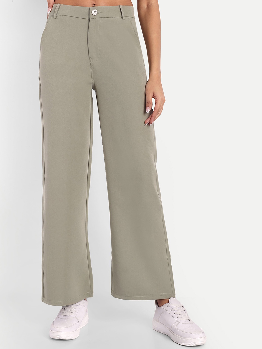 

BROADSTAR Women Smart Loose Fit High-Rise Easy Wash Cotton Parallel Trousers, Green