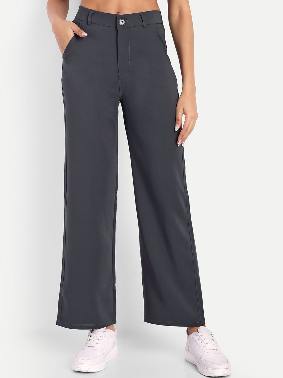 

BROADSTAR Women Smart Loose Fit High-Rise Easy Wash Trousers, Grey