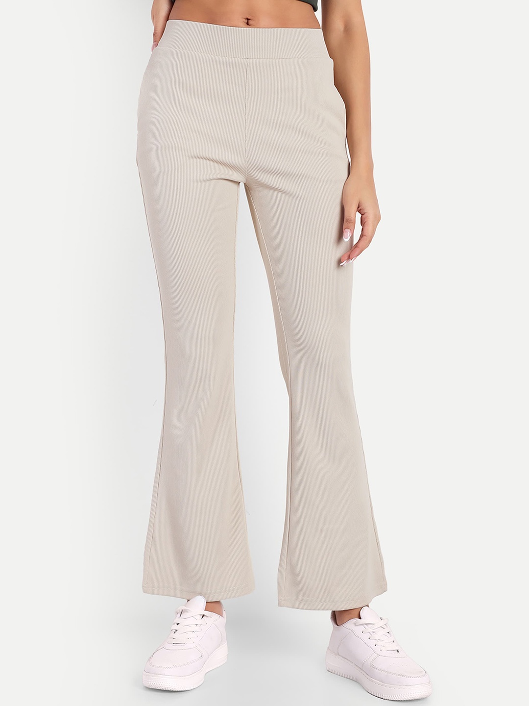 

Next One Women High-Rise Stretchable Flared Bootcut Corduroy Trousers, Beige