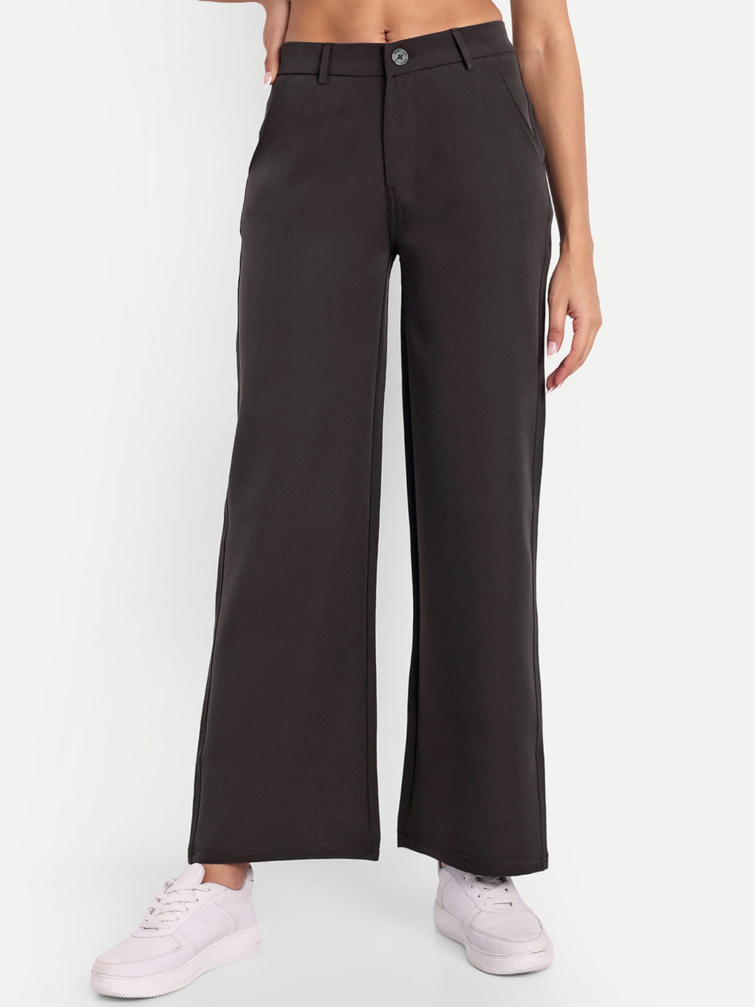 

Next One Women Smart Loose Fit Mid-Rise Easy Wash Parallel Trousers, Coffee brown