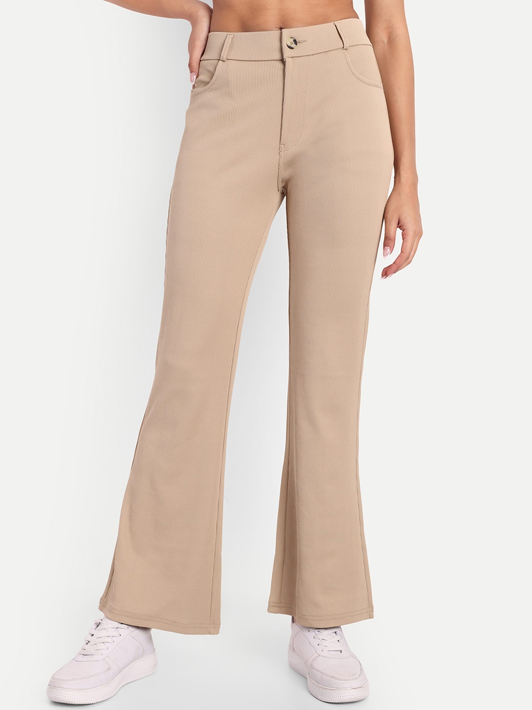 

Next One Women High-Rise Stretchable Flared Bootcut Corduroy Trousers, Beige