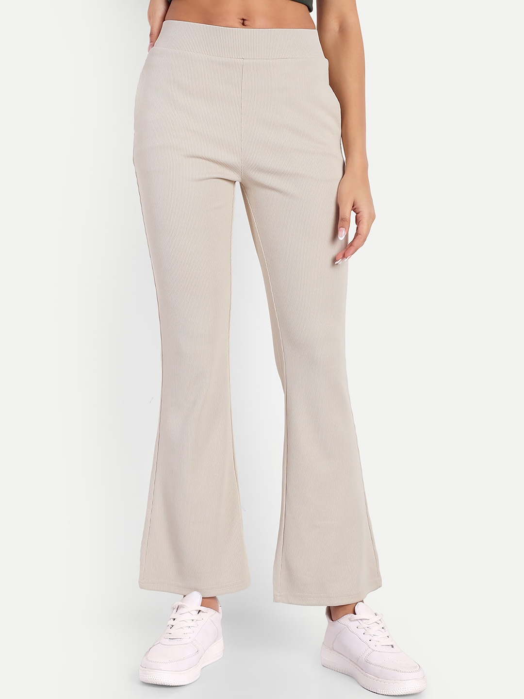 

Next One Women High-Rise Stretchable Flared Bootcut Trousers, Beige