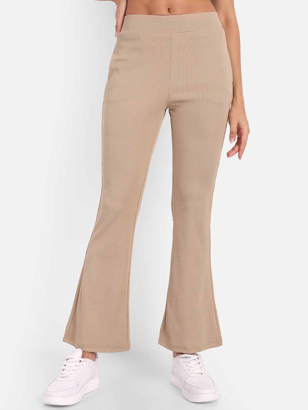 

Next One Women High-Rise Stretchable Flared Bootcut Corduroy Trousers, Beige