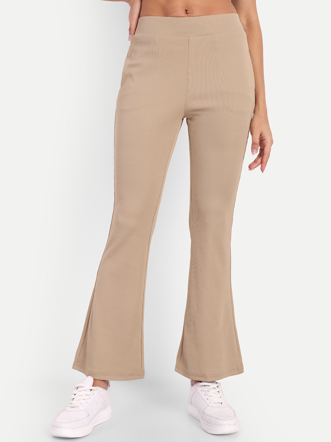 

Next One Women High-Rise Stretchable Flared Bootcut Corduroy Trousers, Beige