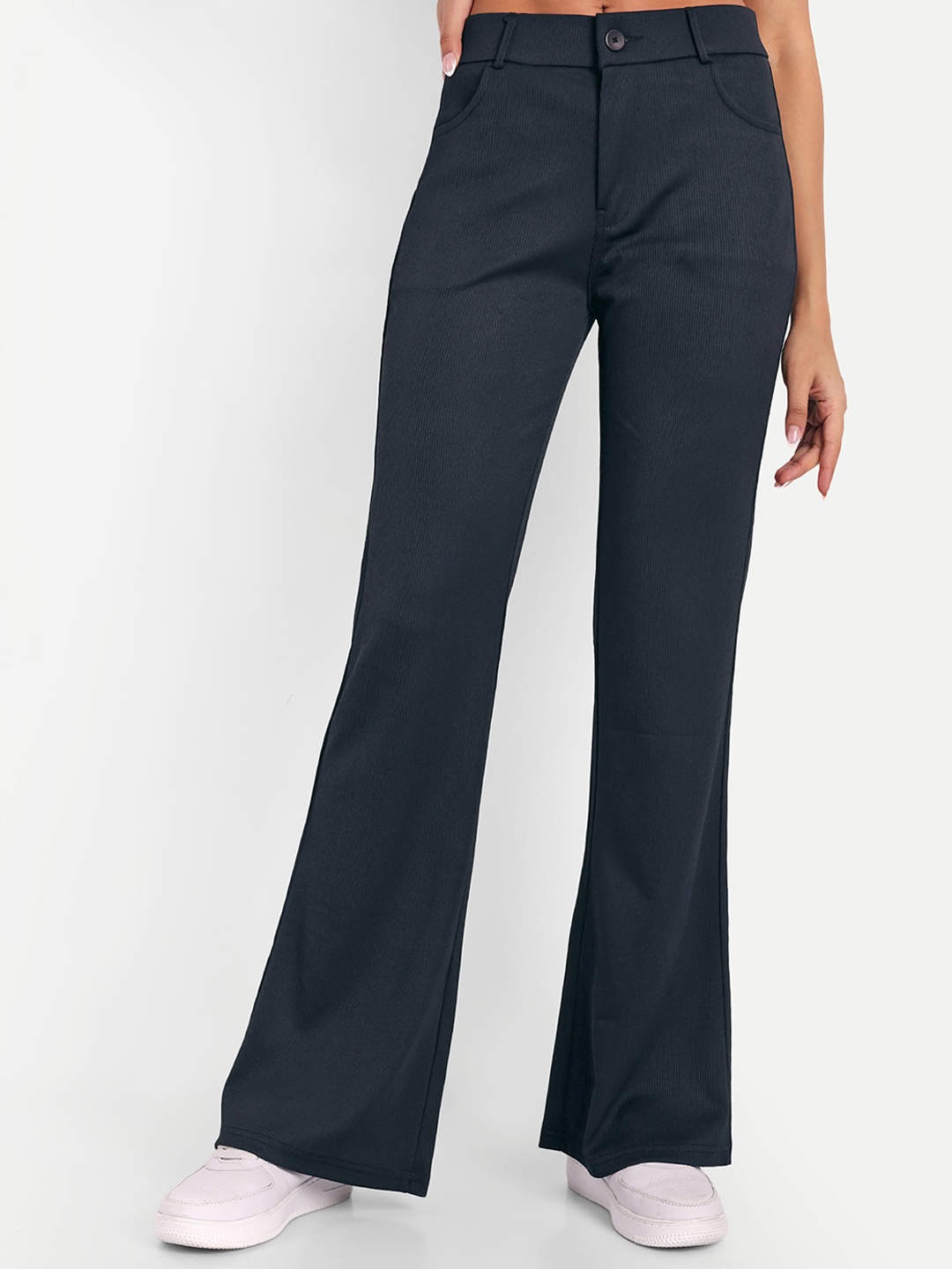 

Next One Women High-Rise Stretchable Flared Bootcut Corduroy Trousers, Black
