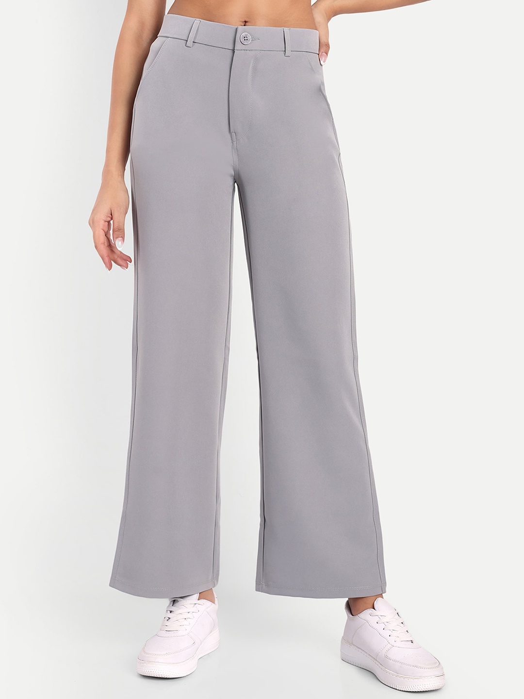 

Next One Women Smart Loose Fit Mid-Rise Easy Wash Parallel Trousers, Grey